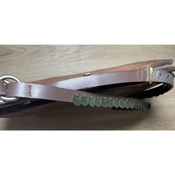 VINTAGE ESCORT BAG GENUINE LIZARD BROWN FRAME HANDBAG SATCHEL Dazzled Strap Moto - Picture 9 of 13